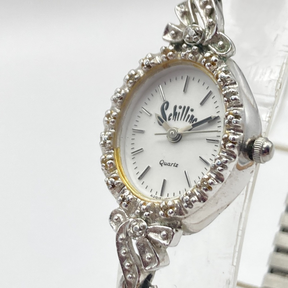 Vintage Inspired Womens Watch Silver Tone Crystals Stretch Band New Battery 6.75 - Picture 4 of 14